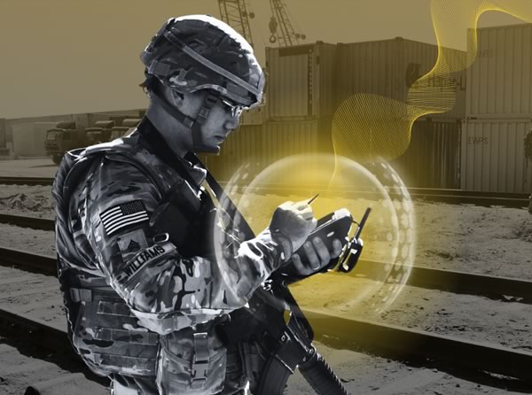 Soldier holding an input device